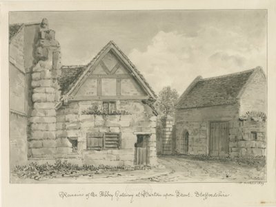 Burton-upon-Trent Abbey: sepia-tegning av John Buckler