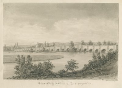 Burton-upon-Trent Bridge and Town: sepia-tegning av John Buckler
