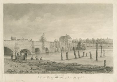 Burton-upon-Trent Bridge and Town: sepia-tegning, 1839 av John Buckler