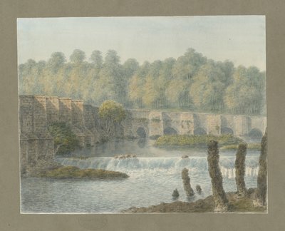Burton-upon-Trent Bridge and Town: vannfargemaleri, og [?1700-tallet] av John Buckler