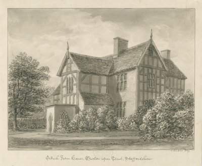 Burton-upon-Trent: Ordish Farm House: sepia-tegning, 1839 av John Buckler