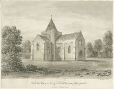Butterton - St. Thomas"-kirken: sepia-tegning, 1844 av John Buckler
