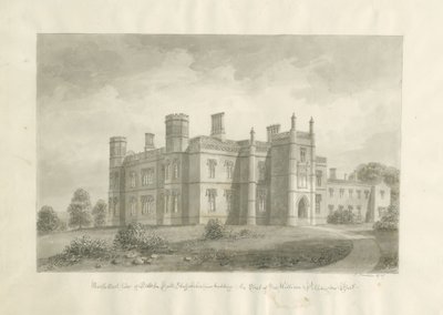 Butterton Hall: sepia-tegning av John Buckler