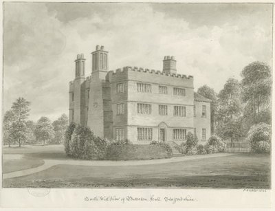 Butterton Hall: sepia-tegning, 1844 av John Buckler