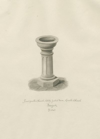 Slottskirken - Font i kirken: sepia-tegning av John Buckler
