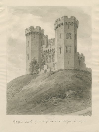 Castle Church - Stafford Castle: sepia-tegning av John Buckler