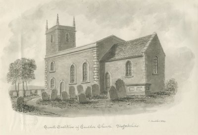 Cauldon Church: sepia-tegning, 1844 av John Buckler