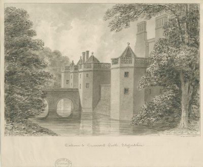 Caverswall Castle: sepia-tegning, 1840 av John Buckler