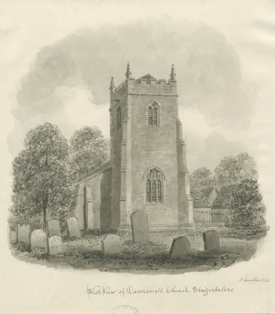 Caverswall kirke: sepia tegning av John Buckler