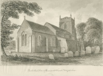 Caverswall kirke: sepia tegning av John Buckler