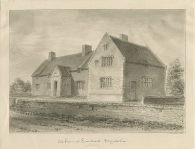 Caverswall Village - Gamle hus: sepia-tegning av John Buckler