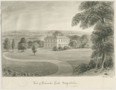 Cheddleton - Ashcombe Hall: sepia-tegning, 1844 av John Buckler