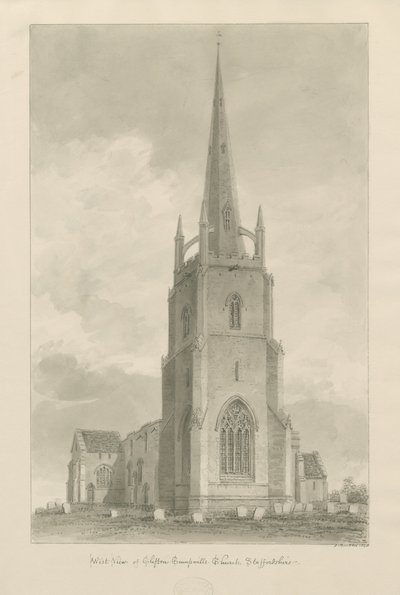 Clifton Campville Church: sepia-tegning, 1838 av John Buckler
