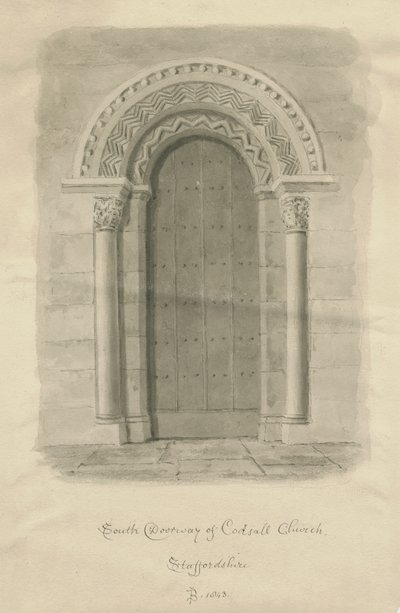 Codsall Church - South Doorway: sepia-tegning av John Buckler