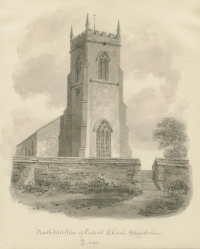 Codsall kirke: sepia tegning av John Buckler