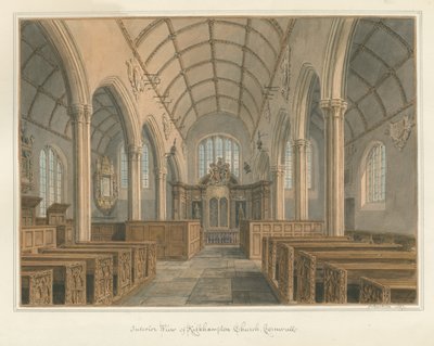 Cornwall - Kilkhampton Church - Innvendig utsikt, 1827 av John Buckler