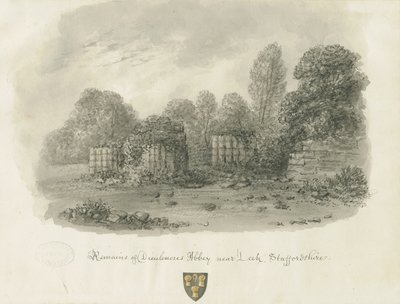 Dieulacres Abbey: sepia vasketegning, 1847 av John Buckler