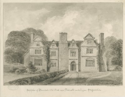 Dimsdale Old Hall: sepia-tegning, 1841 av John Buckler
