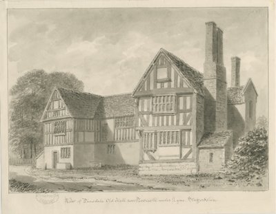 Dimsdale Old Hall: sepia-tegning, 1841 av John Buckler