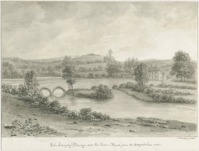Dovedale - 'Den hengende broen': sepia-tegning av John Buckler