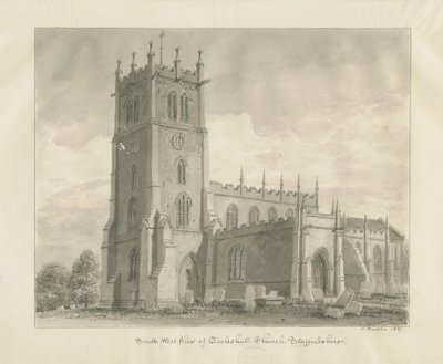 Eccleshall kirke: sepia-tegning av John Buckler