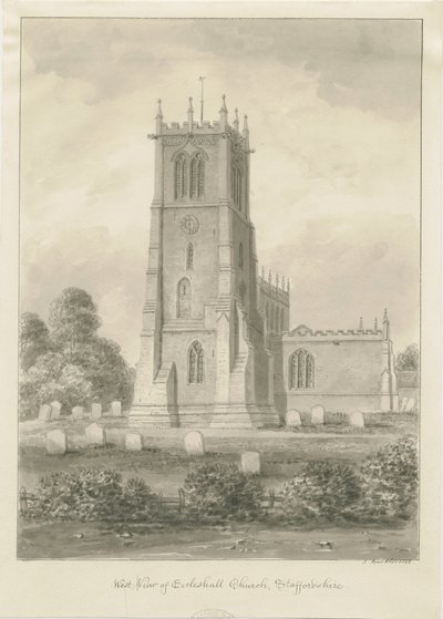 Eccleshall kirke: sepia-tegning av John Buckler