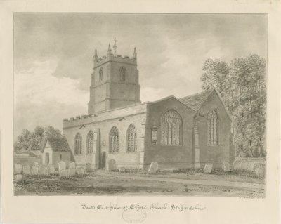 Elford Church: sepia-tegning, 1838 av John Buckler