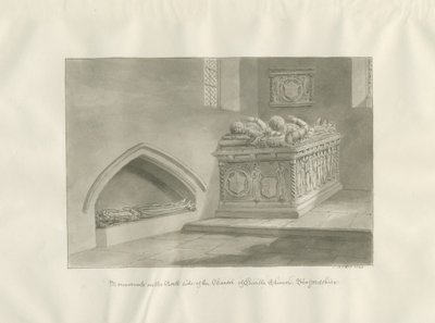 Enville kirke - Monument: sepia tegning av John Buckler