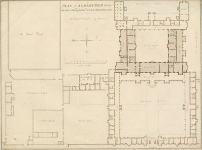 Essex - Audley End - Plan: sepia-tegning, 1815 av John Buckler