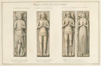 Essex - Earls Colne Church - Effigies: sepia-tegning, 1824 av John Buckler