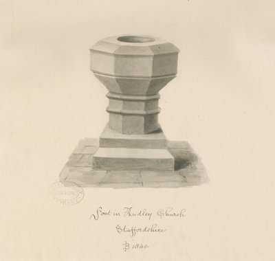 Font ved Audley Church: sepia-tegning, 1840 av John Buckler