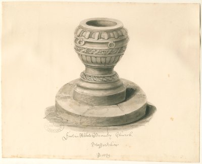 Font i Abbots Bromley Church: sepia-tegning av John Buckler