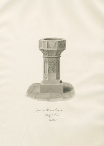Font i Alrewas kirke: sepia-tegning av John Buckler