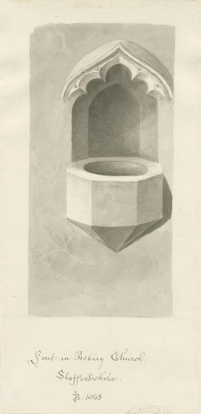 Font i Ashley Church: sepia-tegning, 1843 av John Buckler