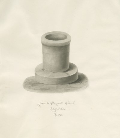 Font i Bagnall Church: sepia-tegning av John Buckler