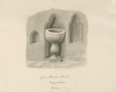 Font i Barton under Needwood Church: sepia-tegning av John Buckler