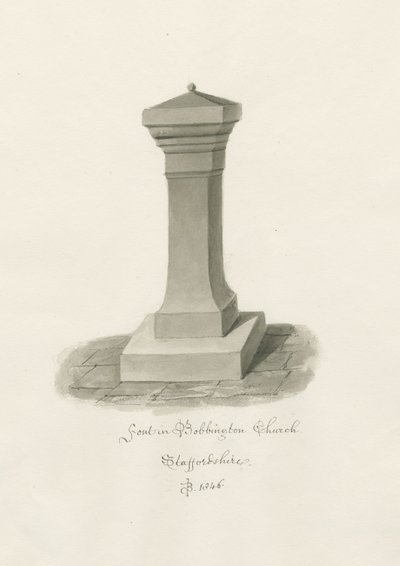 Font i Bobbington Church: sepia-tegning av John Buckler