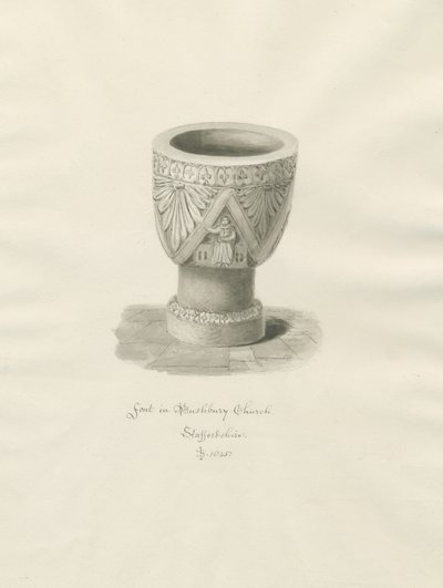 Font i Bushbury Church: sepia-tegning av John Buckler