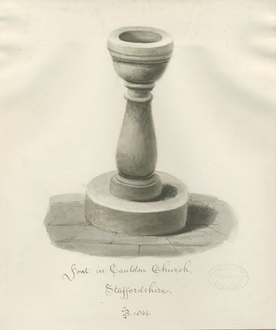 Font i Cauldon Church: sepia-tegning av John Buckler