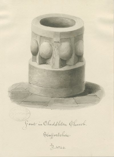 Font i Cheddleton Church: sepia-tegning, 1844 av John Buckler