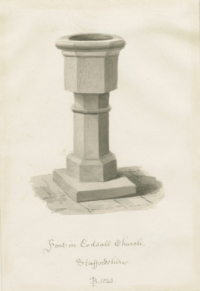 Font i Codsall Church: sepia-tegning av John Buckler