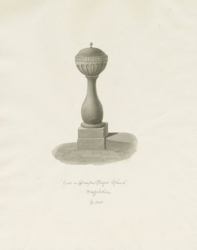 Font i Drayton Bassett Church: sepia-tegning, 1848 av John Buckler