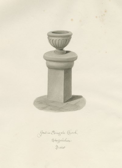Font i Edingale kirke: sepia-tegning av John Buckler
