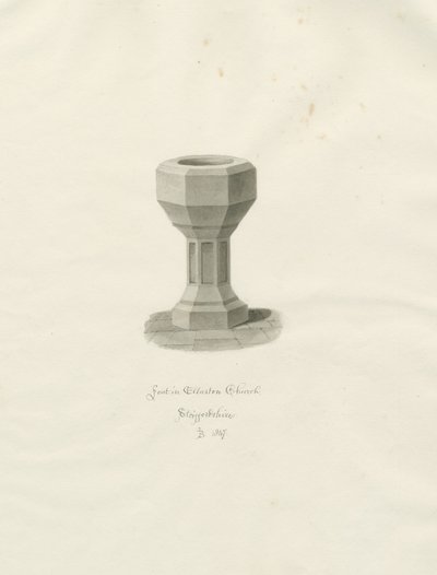 Font i Ellastone Church: sepia-tegning av John Buckler