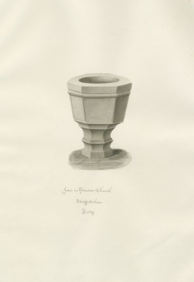 Font i Grindon Church: sepia-tegning av John Buckler