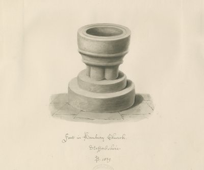 Font i Hanbury Church: sepia-tegning av John Buckler