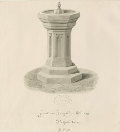 Font i Haughton Church: sepia-tegning av John Buckler
