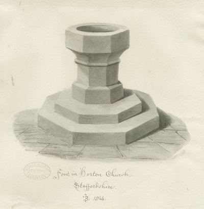 Font i Horton Church: sepia-tegning av John Buckler