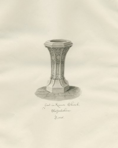Font i Kinver kirke: sepia-tegning av John Buckler
