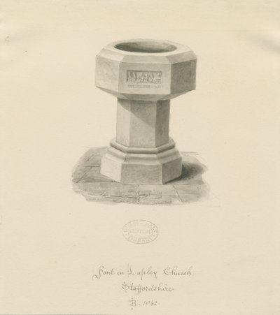 Font i Lapley Church: sepia vasketegning av John Buckler